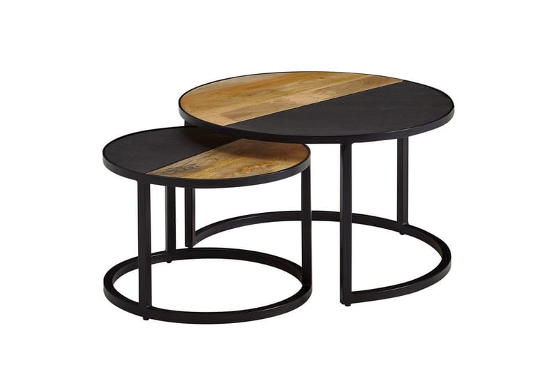 Satsbord Wohnling Set med 2 i massivt trä stenoptik metallben industriell, undefined