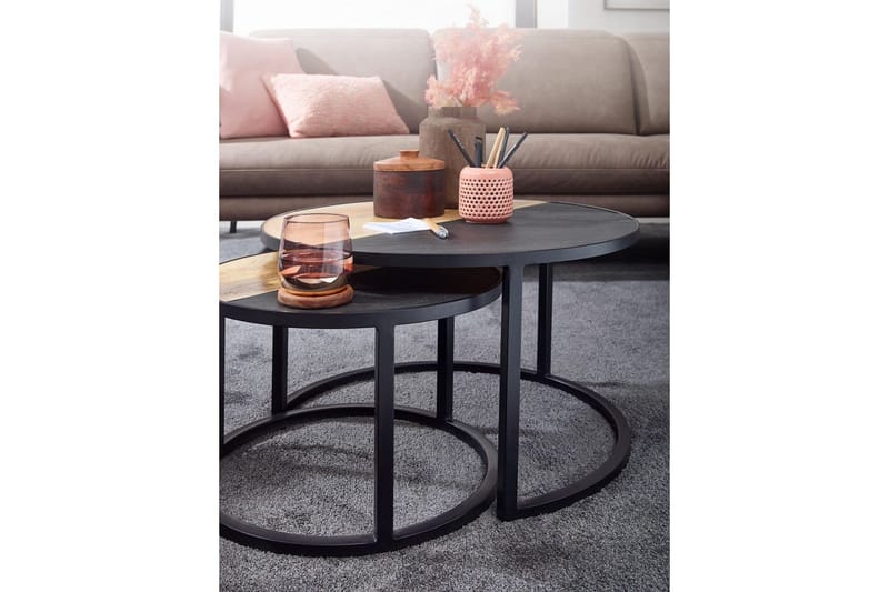 Satsbord Wohnling Set med 2 i massivt trä stenoptik metallben industriell - Möbler - Bord & matgrupper - Avlastningsbord - Satsbord