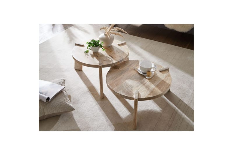 Satsbord Wohnling Set med 2 runda i massivt trä med massiva ben lantstil - Möbler - Bord & matgrupper - Avlastningsbord - Satsbord