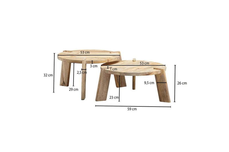 Satsbord Wohnling Set med 2 runda i massivt trä med massiva ben lantstil - Möbler - Bord & matgrupper - Avlastningsbord - Satsbord