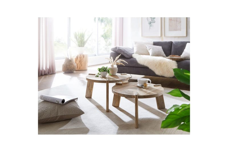 Satsbord Wohnling Set med 2 runda i massivt trä med massiva ben lantstil - Möbler - Bord & matgrupper - Avlastningsbord - Satsbord