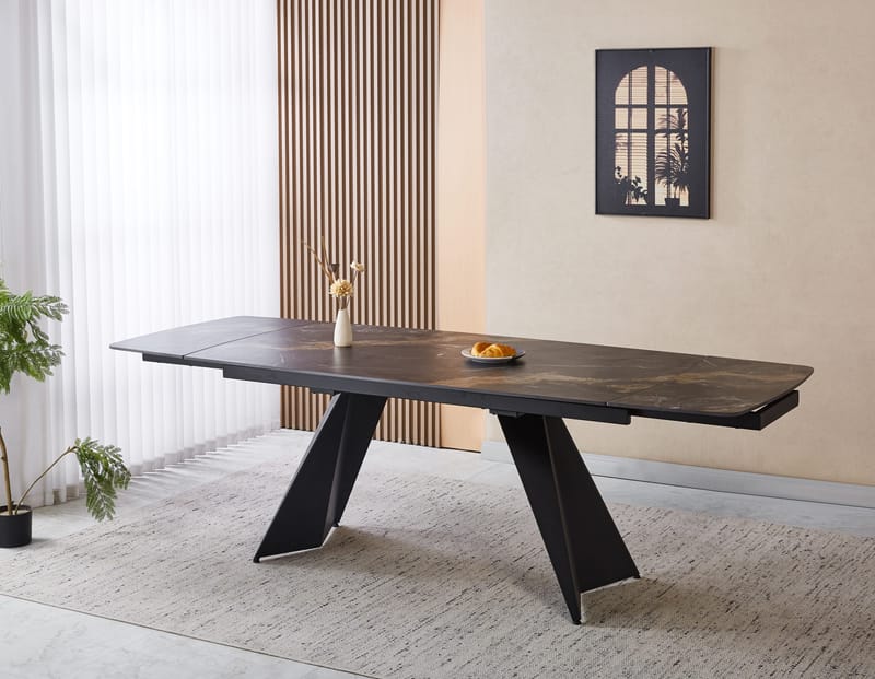 Saturnus matbord förlängningsbart 165-240 cm - Keramisk toppskiva - Matt svart/grå/brun marmormönstrad - Möbler - Bord & matgrupper - Matbord & köksbord