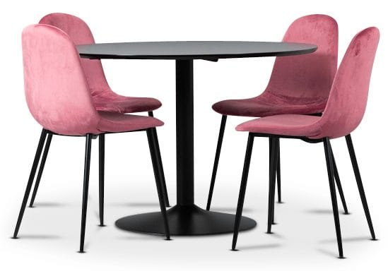Seat matgrupp, matbord med 4 st Carisma sammetsstolar - Svart/Korall - Svart / korallrosa - Möbler - Bord & matgrupper - Matgrupper