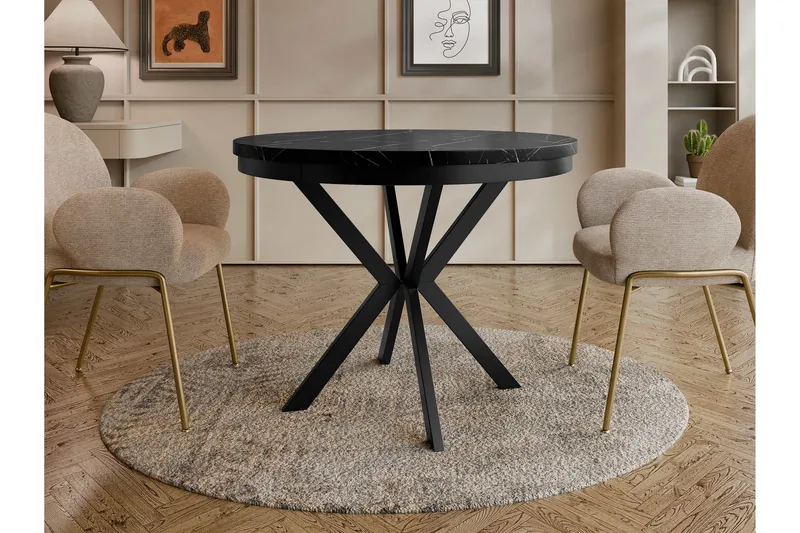 Sereth Runt Matbord 120 cm med Marmorutseende - Svart - Möbler - Bord & matgrupper - Matbord & köksbord