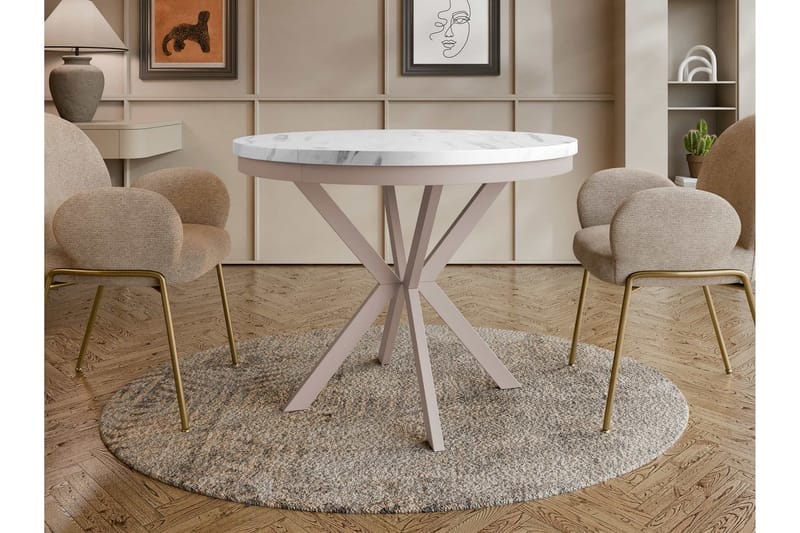 Sereth Runt Matbord 120 cm med Marmorutseende - Vit / Beige - Möbler - Bord & matgrupper - Matbord & köksbord