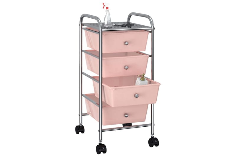 Förvaringsvagn 4 lådor rosa plast - Rosa - Möbler - Bord & matgrupper - Serveringsvagn & barvagn - Drinkvagn
