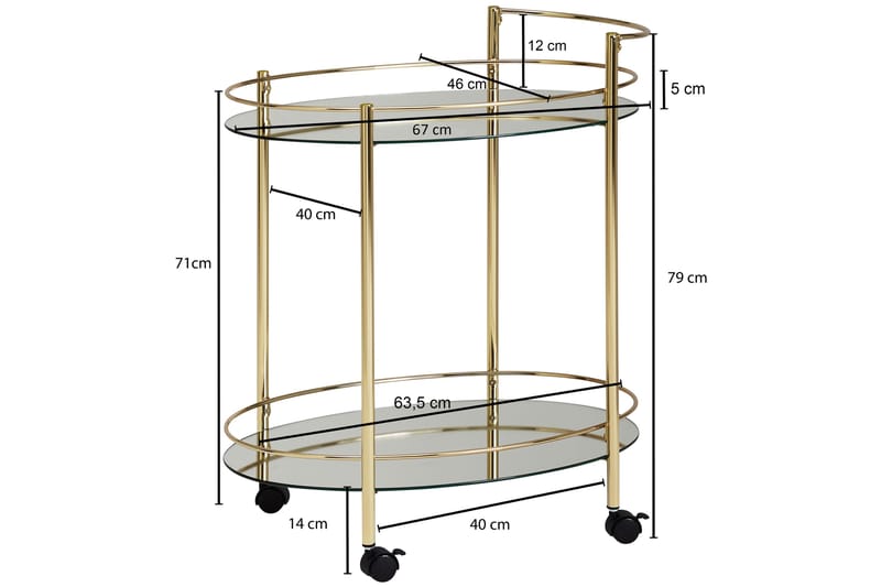 Kenebrew Drinkvagn 67x46 cm - Guld - Drinkvagn - Rullbord, rullvagn & serveringsbord