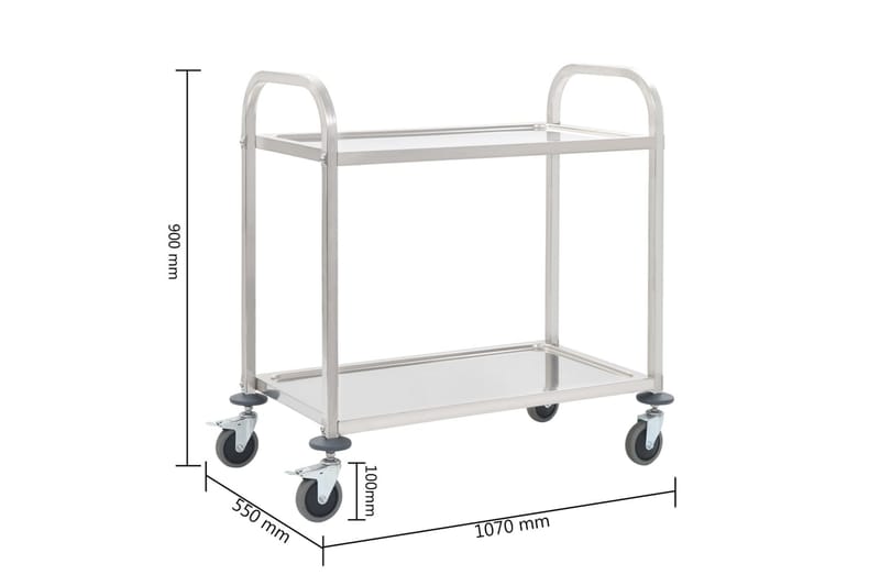 Serveringsvagn 2 våningar 96,5x55x90 cm rostfritt stål - Silver - Drinkvagn - Rullbord, rullvagn & serveringsbord