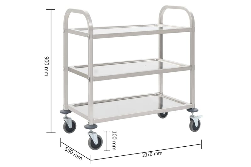 Serveringsvagn 3 våningar 96,5x55x90 cm rostfritt stål - Silver - Drinkvagn - Rullbord, rullvagn & serveringsbord