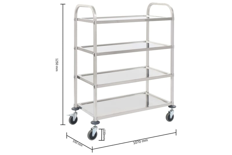 Serveringsvagn 4 våningar 107x55x125 cm rostfritt stål - Silver - Möbler - Bord & matgrupper - Serveringsvagn & barvagn - Drinkvagn