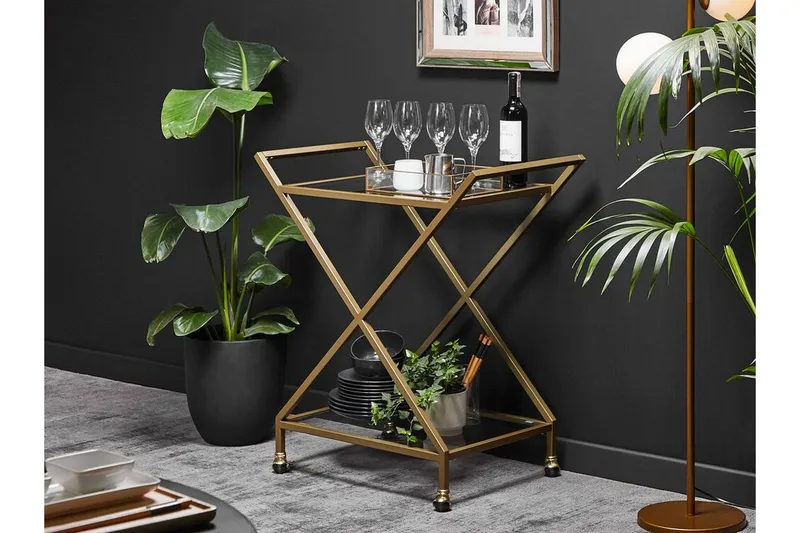 Serveringsvagn glas/guld IVERA - Guld - Möbler - Bord & matgrupper - Serveringsvagn & barvagn - Drinkvagn