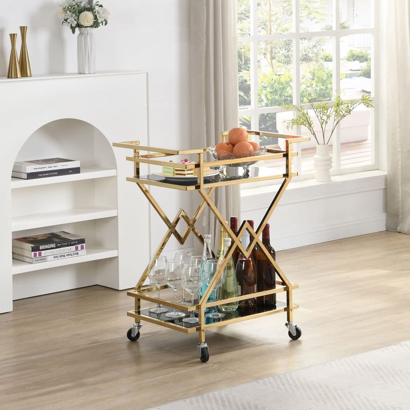 Galeri Serveringsvagn 65 cm - Blankt guld och svart - Möbler - Bord & matgrupper - Serveringsvagn & barvagn - Drinkvagn