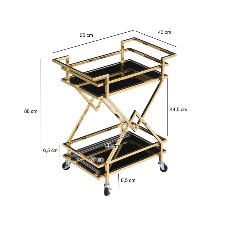 Galeri Serveringsvagn 65 cm - Blankt guld och svart - Möbler - Bord & matgrupper - Serveringsvagn & barvagn - Drinkvagn