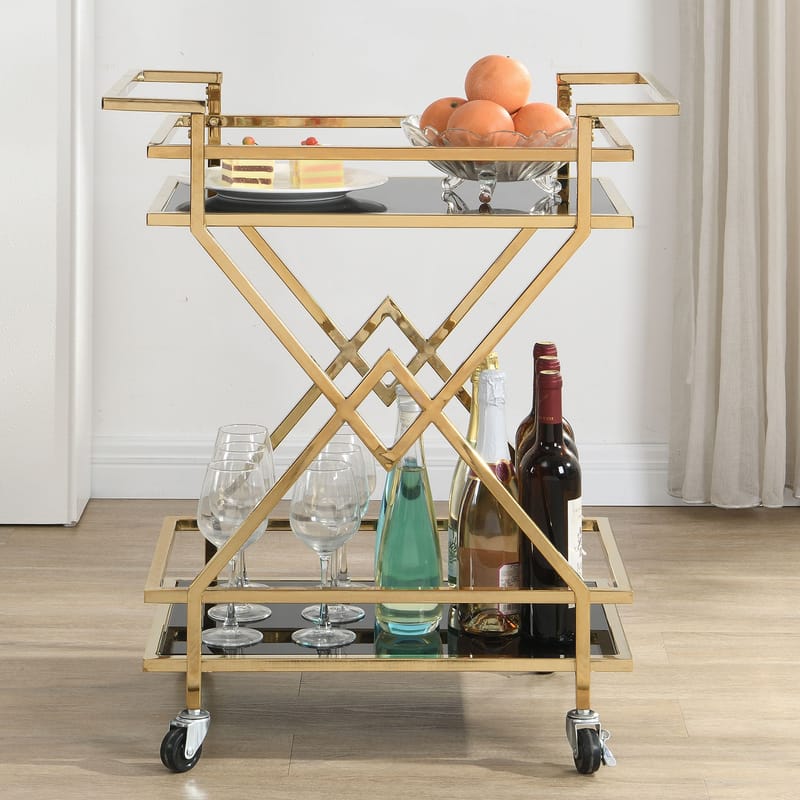 Galeri Serveringsvagn 65 cm - Blankt guld och svart - Möbler - Bord & matgrupper - Serveringsvagn & barvagn - Drinkvagn