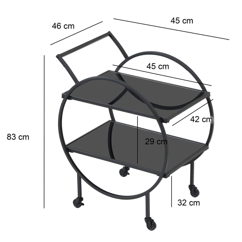Galira Serveringsvagn 46 cm - Mattsvart med svart spegelglas - Möbler - Bord & matgrupper - Serveringsvagn & barvagn - Drinkvagn