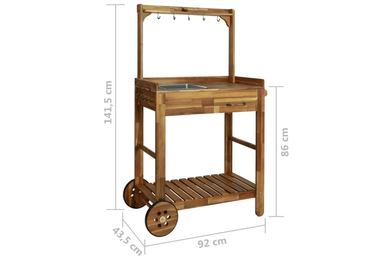 Köksvagn för trädgård massivt akaciaträ 92x43,5x141,5 cm - Brun - Rullbord, rullvagn & serveringsbord - Köksvagn