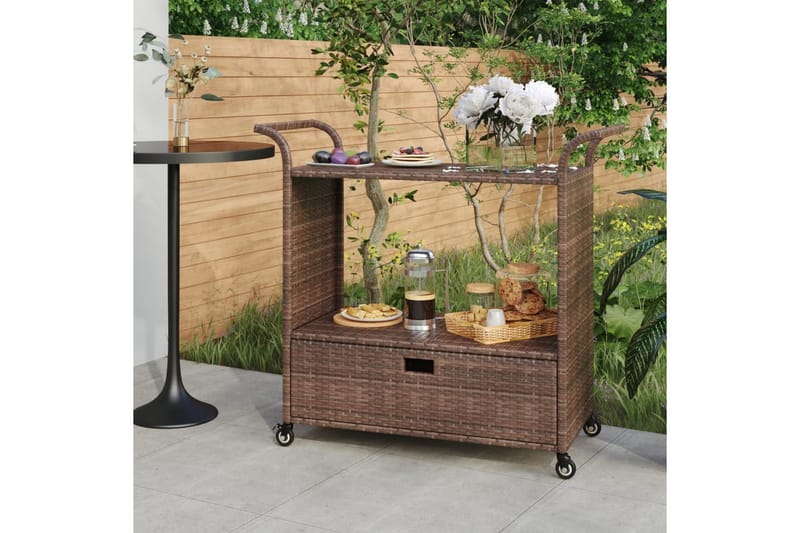 Serveringsvagn med låda brun 100x45x97 cm konstrotting - Brun - Möbler - Bord & matgrupper - Serveringsvagn & barvagn - Köksvagn