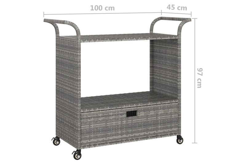 Serveringsvagn med låda grå 100x45x97 cm konstrotting - Grå - Rullbord, rullvagn & serveringsbord - Köksvagn
