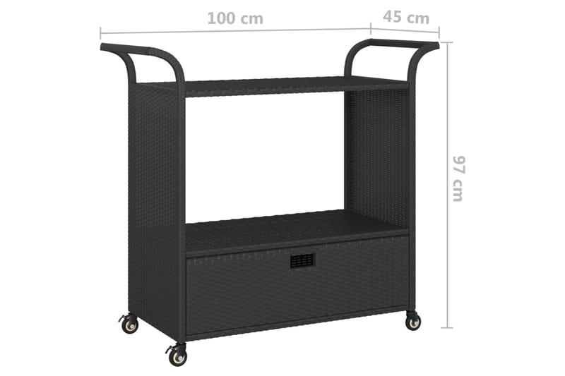 Serveringsvagn med låda svart 100x45x97 cm konstrotting - Svart - Möbler - Bord & matgrupper - Serveringsvagn & barvagn - Köksvagn