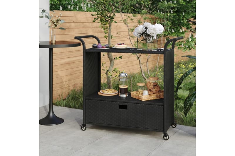 Serveringsvagn med låda svart 100x45x97 cm konstrotting - Svart - Möbler - Bord & matgrupper - Serveringsvagn & barvagn - Köksvagn