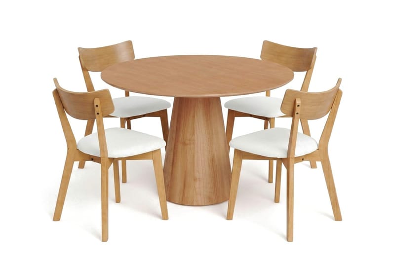 Siena Matgrupp 110 cm runt i Ek med 4 Amelia Matstolar med Dyna - Ek/Beige - Möbler - Bord & matgrupper - Matgrupper