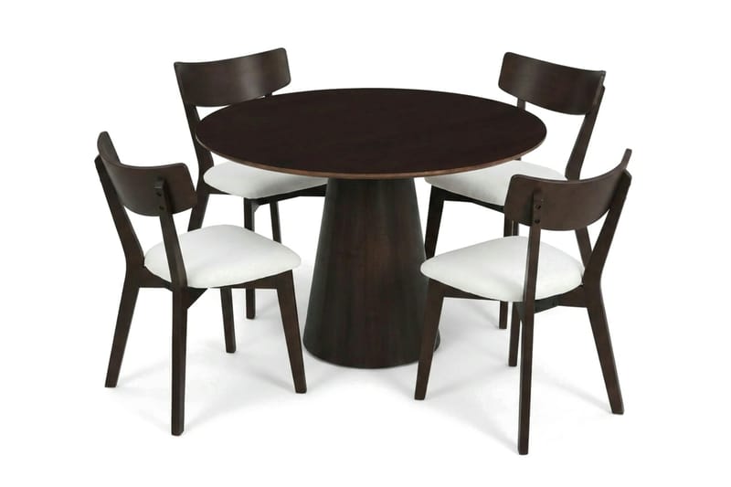 Siena Matgrupp 110 cm runt i Rökt Ek med 4 Amelia Matstolar med Dyna - Rökt Ek/Beige - Möbler - Bord & matgrupper - Matgrupper