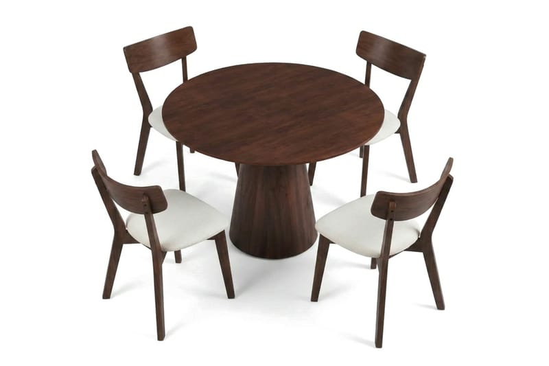 Siena Matgrupp 110 cm runt i Valnöt med 4 Amelia Matstolar med Dyna - Valnöt/Beige - Möbler - Bord & matgrupper - Matgrupper