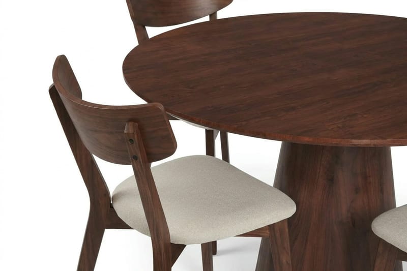 Siena Matgrupp 110 cm runt i Valnöt med 4 Amelia Matstolar med Dyna - Valnöt/Beige - Möbler - Bord & matgrupper - Matgrupper