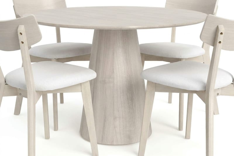 Siena Matgrupp 110 cm runt Vitlaserad med 4 Amelia Matstolar med Dyna - Vitlaserad/Beige - Möbler - Bord & matgrupper - Matgrupper