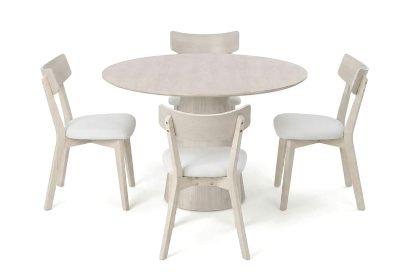 Siena Matgrupp 110 cm runt Vitlaserad med 4 Amelia Matstolar med Dyna - Vitlaserad/Beige - Möbler - Bord & matgrupper - Matgrupper
