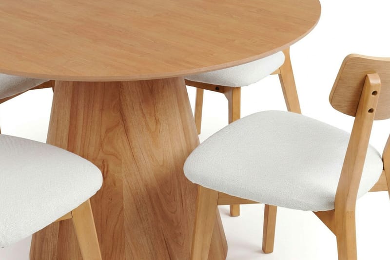 Siena Matgrupp 130 cm runt i Ek med 6 Amelia Matstolar med Dyna - Ek/Beige - Möbler - Bord & matgrupper - Matgrupper