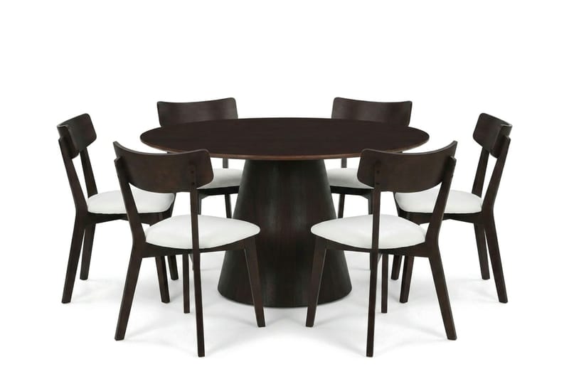 Siena Matgrupp 130 cm runt i Rökt Ek med 6 Amelia Matstolar med Dyna - Rökt Ek/Beige - Möbler - Bord & matgrupper - Matgrupper