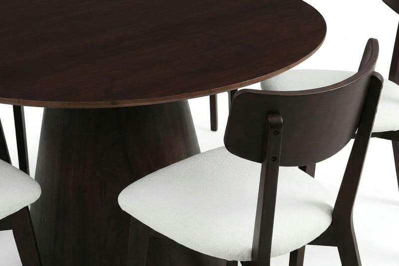 Siena Matgrupp 130 cm runt i Rökt Ek med 6 Amelia Matstolar med Dyna - Rökt Ek/Beige - Möbler - Bord & matgrupper - Matgrupper