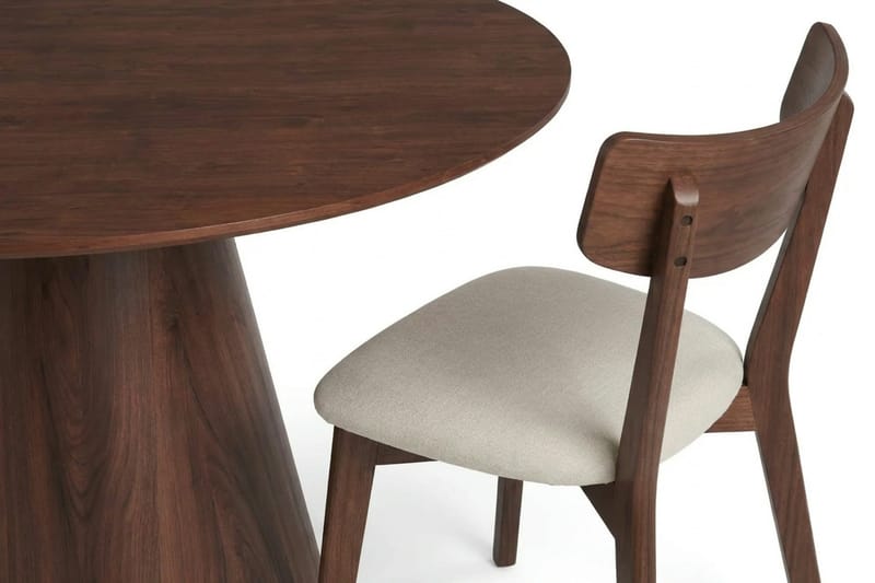 Siena Matgrupp 130 cm runt i Valnöt med 6 Amelia Matstolar med Dyna - Valnöt/Beige - Möbler - Bord & matgrupper - Matgrupper