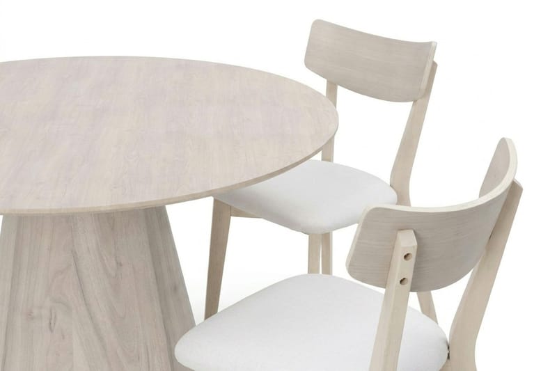 Siena Matgrupp 130 cm runt Vitlaserad med 6 Amelia Matstolar med Dyna - Vitlaserad/Beige - Möbler - Bord & matgrupper - Matgrupper