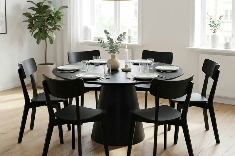 Siena Matgrupp 150 cm runt i Svart med 6 Amelia Matstolar - Svart - Möbler - Bord & matgrupper - Matgrupper