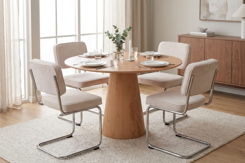 Siena Matgrupp runt 110 cm Ek med 4 Milva Matstolar - Ek - Möbler - Bord & matgrupper - Matgrupper