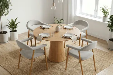 Siena Matgrupp runt 110 cm Ek med 4 Ronja Matstolar - Ek - Möbler - Bord & matgrupper - Matgrupper
