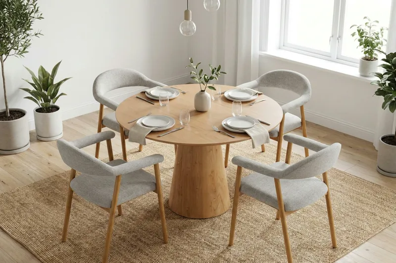 Siena Matgrupp runt 110 cm Ek med 4 Ronja Matstolar - Sand/Ek - Möbler - Bord & matgrupper - Matgrupper