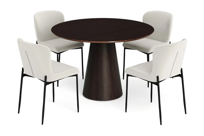 Siena Matgrupp runt 110 cm Rökt Ek med 4 Elsie Matstolar, Rökt ek/Vit