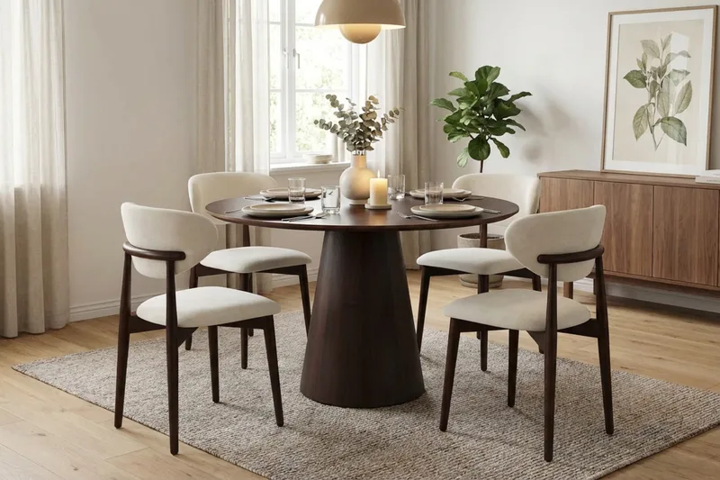 Siena Matgrupp runt 110 cm Rökt Ek med 4 Molly Matstolar - Rökt ek - Möbler - Bord & matgrupper - Matgrupper