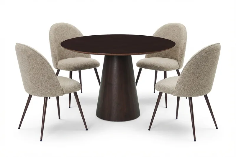 Siena Matgrupp runt 110 cm Rökt Ek med 4 Nibe Plus Matstolar, Rökt ek