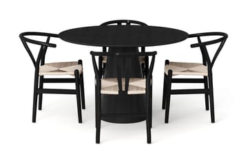 Siena Matgrupp runt 110 cm Svart med 4 Dastoori Matstolar - Svart - Möbler - Bord & matgrupper - Matgrupper
