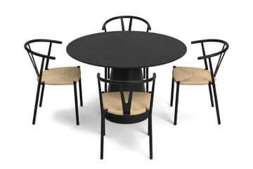 Siena Matgrupp runt 110 cm Svart med 4 Elysia Matstolar - Svartlaserad ek - Möbler - Bord & matgrupper - Matgrupper