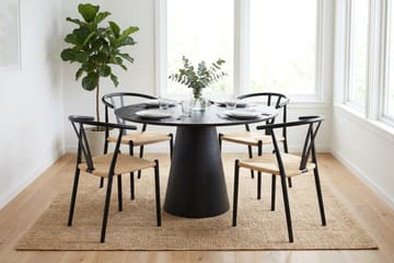 Siena Matgrupp runt 110 cm Svart med 4 Elysia Matstolar - Svartlaserad ek - Möbler - Bord & matgrupper - Matgrupper