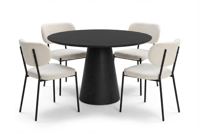 Siena Matgrupp runt 110 cm Svart med 4 Gemmiano Matstolar, Svart