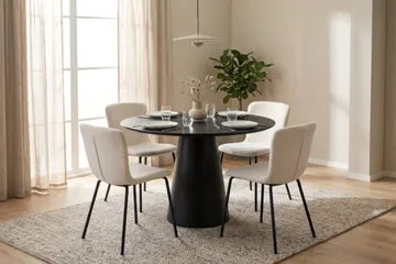 Siena Matgrupp runt 110 cm Svart med 4 Katy Matstolar - Svart - Möbler - Bord & matgrupper - Matgrupper
