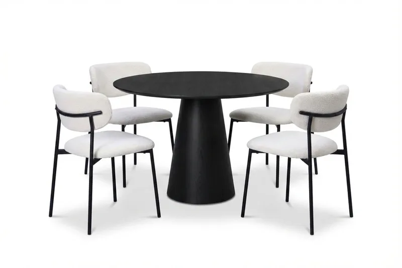 Siena Matgrupp runt 110 cm Svart med 4 Lucy Matstolar - Svart - Möbler - Bord & matgrupper - Matgrupper