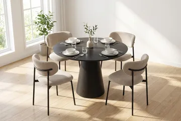 Siena Matgrupp runt 110 cm Svart med 4 Lucy Matstolar - Svartlaserad ek - Möbler - Bord & matgrupper - Matgrupper