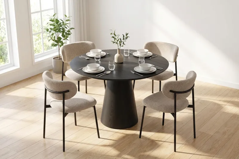 Siena Matgrupp runt 110 cm Svart med 4 Lucy Matstolar - Svartlaserad ek - Möbler - Bord & matgrupper - Matgrupper